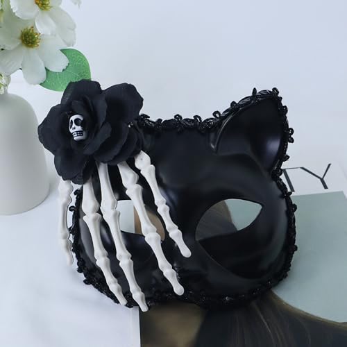 Feizikaw Totenkopf Maske Halbes Skelettgesicht | Maskerade & Halloween-Party-Cosplay | Einzigartiges Rollenspiel-Accessoire (White, 18x16cm) von Feizikaw