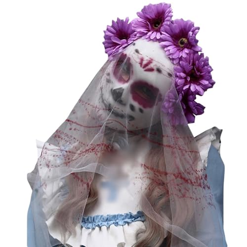 Feizikaw Totenkopf Maske Kostüm der Halloween Make-up-Partys Gruselige erschreckende Cosplay Lustige Kopfbedeckung Gesicht Requisiten (Purple-a, 28cm) von Feizikaw