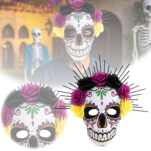 Gruselmasken für Erwachsene EVA mit Blumenbändern. Ein Muss für festliche Kostüme zum der Toten, Halloween-Partys, Kostümpartys und Kostümfeste. (Black-d, 35x38cm) von Feizikaw