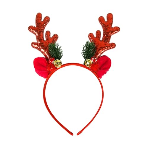 Haarspangen Tumotsit Rentier-Stirnbänder, Weihnachten, Neuheit, Rentier-Stirnband mit Ohren, Plüsch-Rentier-Ohr-Kopfbedeckung für Frauen Mädchen, Weihnachtsfeier, Kostümzubehör, (Red, One Size) von Feizikaw