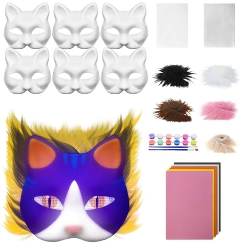 Halloween Masken 6-teiliges Papier-Therian-Katzen-Set in Großpackung, inklusive blanker Katzen-Kunststoffbürste, Kunststoffnetzplatten, leuchtender Farbe und DIY-Therian-Ausrüstung für (Blue, 19X17CM) Halloween Masken 6-teiliges Papier-Therian-Katzen-Set in Großpackung, inklusive blanker Katzen-Kunststoffbürste, Kunststoffnetzplatten, leuchtender Farbe und DIY-Therian-Ausrüstung für (Blue, 19X17CM) von Feizikaw