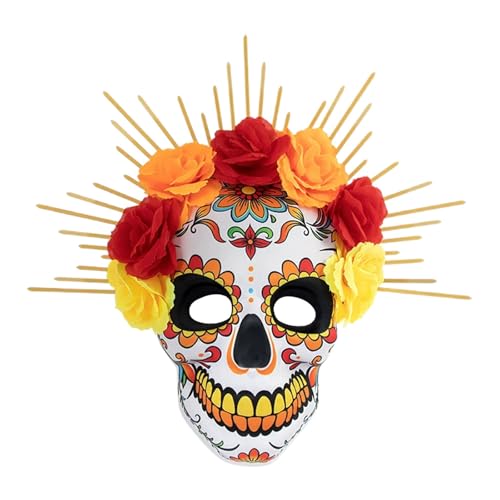 Halloween Masken EVA mit Blumenbändern. Ein Muss für festliche Kostüme zum der Toten, Halloween-Partys, Kostümpartys und Kostümfeste. (Yellow #1, 38x35cm) von Feizikaw