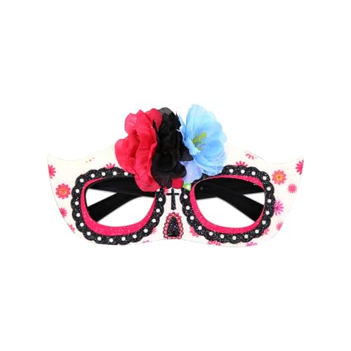 Halloween-Party-Masken Mexikanischer der Toten Motto-Party-Dekoration Brille Festival Karneval Dress Up Simulation Blume halbes Gesicht (F #2, 16.3x8cm) von Feizikaw