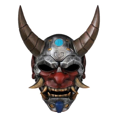Halloween Totenkopf Maske Schleier Tragbares, handgefertigtes Harz im japanischen mechanischen Stil, japanisches Rollenspiel und Dekoration, Halloween-Kostüm, geeignet zum (Black-a, 34x12x10cm) von Feizikaw