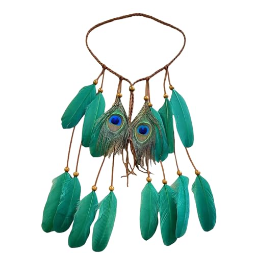 Indianer Feder Stirnband Kostüme Kopfschmuck mit Federn für Frauen und Mädchen Zopfgummis Damen (Green, 21x13x0.2 cm) von Feizikaw