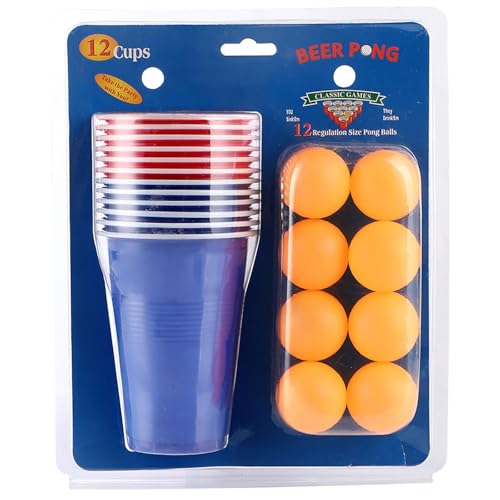 Party Accessoires Beer Pong Becher Set Beer Pong Becher Enthält 12 Becher Und 12 Tischtennis 500 Ml Beer Pong Becher Wiederverwendbare Beer Pong Party Becher Für Party Trinkspiele (A, 27.8x23x9.5cm) von Feizikaw