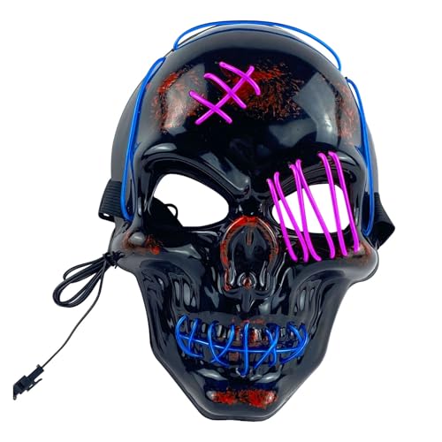 Silikon Maske Männer LED Licht Up Scary Für Halloween Festival Cosplay Maskerade Karneval Party (Purple, 24x18x9cm) von Feizikaw