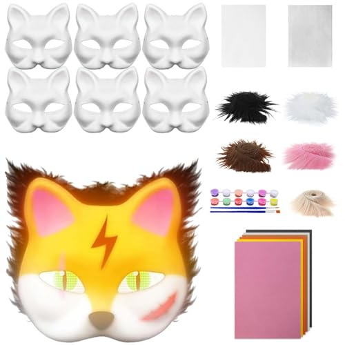 Totenkopf Maske 6-teiliges Papier-Therian-Katzen-Set in Großpackung, inklusive blanker Katzen-Kunststoffbürste, Kunststoffnetzplatten, leuchtender Farbe und DIY-Therian-Ausrüstung (Yellow, 19X17CM) Totenkopf Maske 6-teiliges Papier-Therian-Katzen-Set in Großpackung, inklusive blanker Katzen-Kunststoffbürste, Kunststoffnetzplatten, leuchtender Farbe und DIY-Therian-Ausrüstung (Yellow, 19X17CM) von Feizikaw