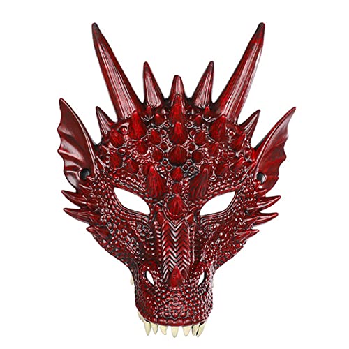 Totenkopf-Maske Drachen Halloween Cosplay Kopfschmuck Cosplay Drachenkopf für Festival Party Halloween (Red #4, One Size) von Feizikaw