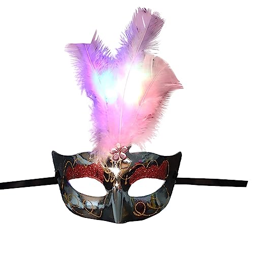 Totenkopf Maske Halloween Halloween leuchtende Flusenfaser Prom Maskerade Feder halbes Gesicht Karneval Party Kinder Kopfbedeckung (C, One Size) von Feizikaw