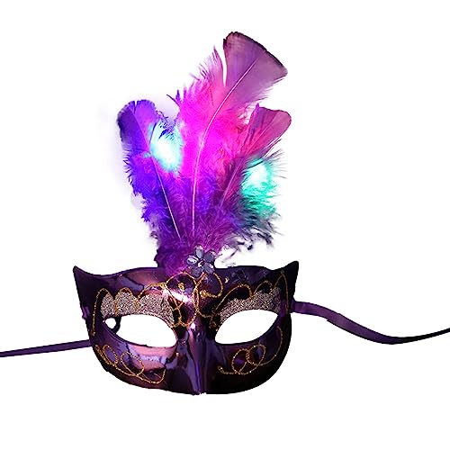 Totenkopf Maske Halloween Halloween leuchtende Flusenfaser Prom Maskerade Feder halbes Gesicht Karneval Party Kinder Kopfbedeckung (F, One Size) von Feizikaw