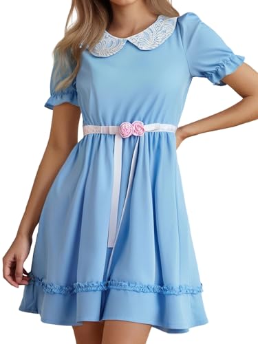 Blaues gruseliges Halloween-Kostüm für Damen, kurze Puffärmel, Cosplay-Puppenkleid, weiblicher Geburtstag, Party, Verkleiden (A-Himmelblau, M) von Felcia