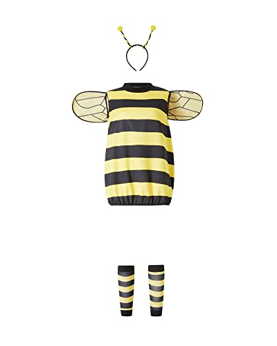 Damen Halloween Biene Cosplay Kostüm Set Bienenkleid mit Flügeln Stirnband Beinärmel für Karneval Party Dress Up (Yellow Kids, L) von Felcia