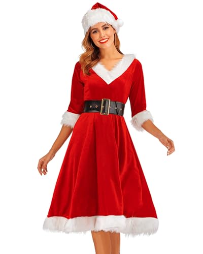 Damen Mrs Santa Claus Kostüm Gürtel Weihnachtskleid Xmas Fancy Dress Weihnachten Cosplay Kostüm (E-Rot, L) von Felcia