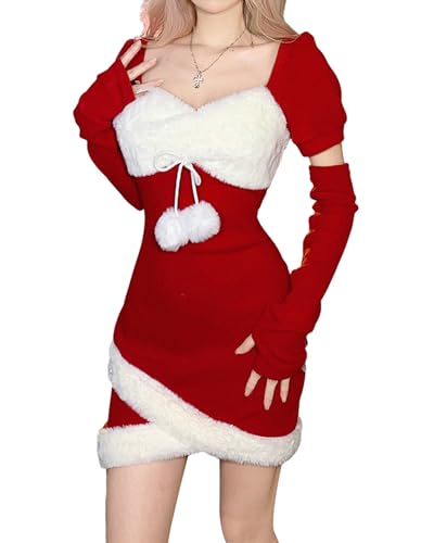 Felcia Damen Mrs Santa Claus Kostüm Gürtel Weihnachtskleid Xmas Fancy Dress Weihnachten Cosplay Kostüm (G-Rot, S) von Felcia