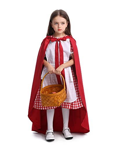 Eltern-Kind-Halloween-Rotkäppchen-Mädchen-Set, rotes kariertes bedrucktes Muster-Kleider-Set für Rollenspiel für Halloween-Party (rote Kinder, 8-10 Jahre) von Felcia