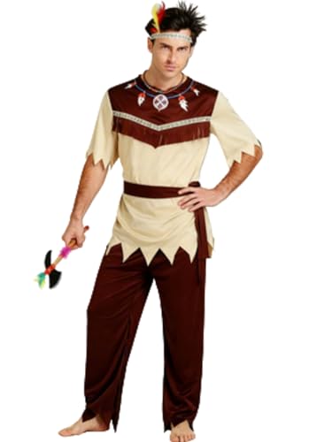 Familienkostüm, indigenes wildes Kostüm, kreatives Halloween-Cosplay, passendes Outfit für Maskerade-Party (A-Brown Men, Einheitsgröße) von Felcia