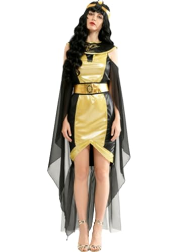 Felcia Cleopatra Kostüm für Damen, arabisches Prinzessinnenkleid, griechische Göttin, Kostüme für Halloween, Party, Erwachsene (A-Gelb, S) von Felcia
