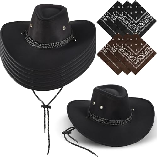 Felcia Cowgirl-Hut-Set für Erwachsene, weich, aufrollbar, breite Krempe, Westernhut mit Halstuch, Foto-Requisiten, Schwarz, Einheitsgröße, 6 Stück Felcia Cowgirl-Hut-Set für Erwachsene, weich, aufrollbar, breite Krempe, Westernhut mit Halstuch, Foto-Requisiten, Schwarz, Einheitsgröße, 6 Stück von Felcia