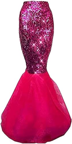 Felcia Damen Meerjungfrau Rock Kostüm Karneval Party Cosplay Fancy Rock Pailletten Langer Schwanz Kleid (A-Rose, S) von Felcia