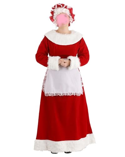 Felcia Damen Weihnachten Cosplay Kostüm Set Dienstmädchen Oma Langarm Kleid mit Hut Schürze für Weihnachten Rollenspiel (Stil 1, M) von Felcia