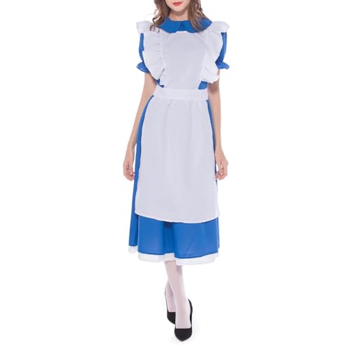 Felcia Dienstmädchen-Kostüme für Damen, klassische Schürze und Kopfbedeckung, Set für Halloween, Cosplay, Rollenspiele, Party-Outfits (A-Blau, S) von Felcia