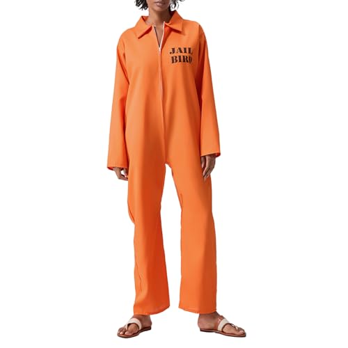 Felcia Erwachsene Häftling Overall Orange Gefangenenoverall Sträfling Räuber Faschingskostüm Karneval Party Cosplay Outfit (D-Orange, S) von Felcia