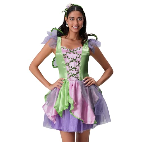 Felcia Feenkostüme für Damen, elegante Kleider, Flügel und Stirnbänder, Set, Halloween, Cosplay, Rollenspiel, Party-Outfits (Violett, Einheitsgröße) von Felcia