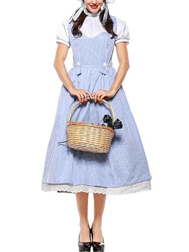 Felcia Halloween-Dorothy-Kostüm für Damen, Erwachsenenkostüm, blau, kariert, Anzug, Märchenkleid, Erwachsenen-Halloween-Outfit (A-Himmelblau, L) von Felcia