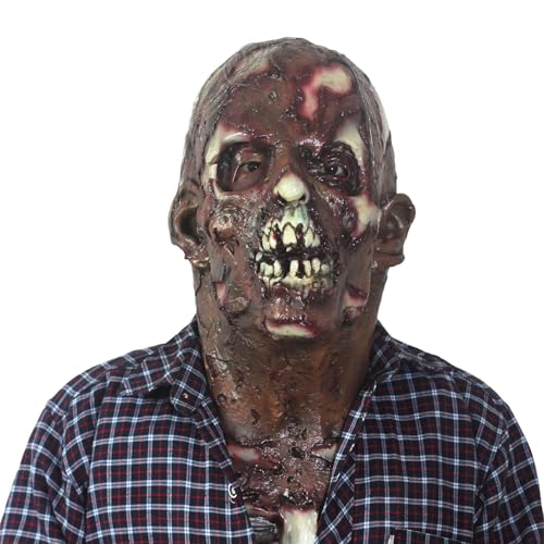 Felcia Halloween Headwear Creepy Zombie Face Covering Realistic Facewear Cosplay Costume Accessories for Adults (Dark Khaki, One Size) von Felcia