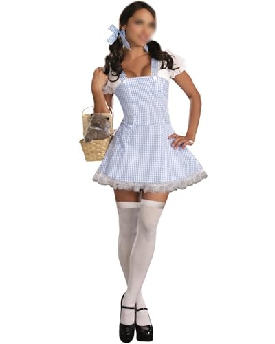 Felcia Halloween-Kostüm für Damen, Mädchen, Cosplay, Sommer, Puffärmel, niedliches Karomuster, Lolita, Verkleidung (Blau C, L) von Felcia
