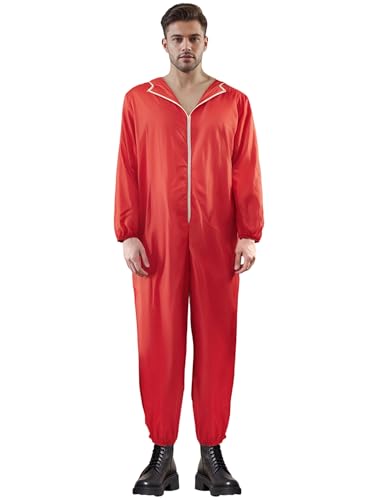Felcia Halloween-Kostüm für Erwachsene, einfarbig, Reißverschluss, lange Ärmel, Overall für Cosplay, Party-Outfits (Rot, Herren, XL) von Felcia