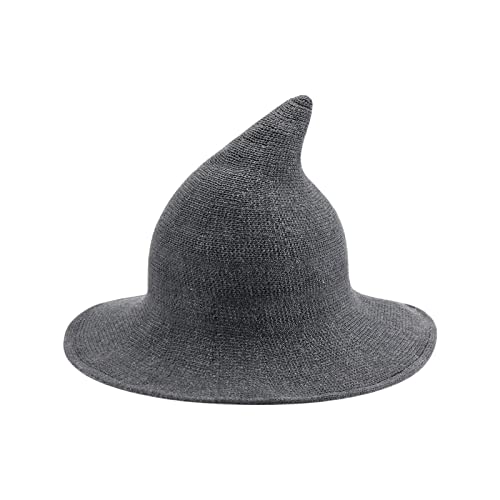 Felcia Hexenhut für Damen, Zauberer-Strickmütze, Halloween, Partys, Maskerade, Cosplay, Kostümzubehör (Dunkelgrau, Einheitsgröße) von Felcia