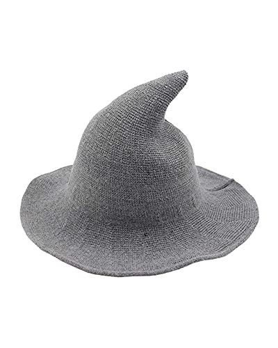 Felcia Hexenhut für Damen, Zauberer-Strickmütze, Halloween, Partys, Maskerade, Cosplay, Kostümzubehör (Hellgrau, Einheitsgröße) von Felcia