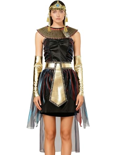 Felcia Kleopatra-Kostüm für Erwachsene, ägyptische Göttin, Kleider, Kostüme für Halloween, Cosplay, Party 2025 (A-Schwarz, S) von Felcia
