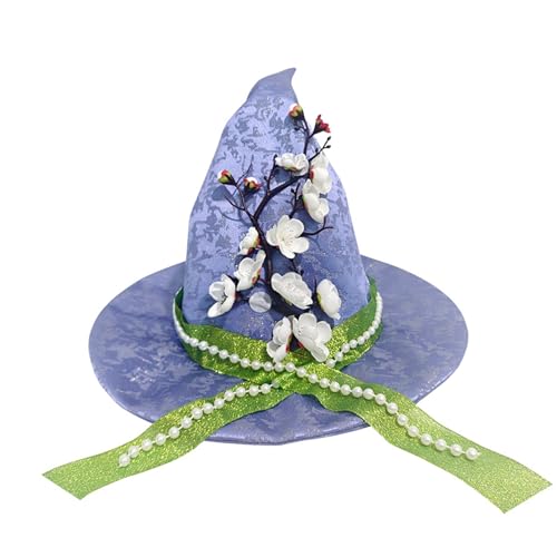 Felcia Oster-Hexenhüte für Damen, Pfirsichblüte, breite Krempe, spitze Kappe, Maskerade, Cosplay, Party, Zaubererhüte, Kostüm-Zubehör (A-Lila, 25 x 38 cm) von Felcia