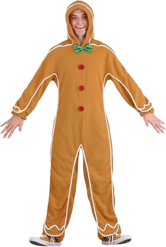 Felcia Uni Weihnachten Lebkuchenkostüm mit Kapuze Langarm Knöpfe Schleife Party Cosplay Overall für Jungen Mädchen (Papa, XL) von Felcia