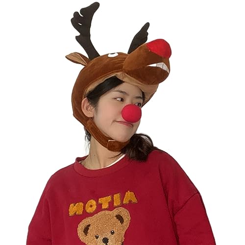 Felcia Weihnachten Kapuze Hüte für Erwachsene Niedlich Schneemann Elch Lebkuchenmann Weihnachtsmann Caps Party Supplies für Neujahr (Elch, Einheitsgröße) von Felcia