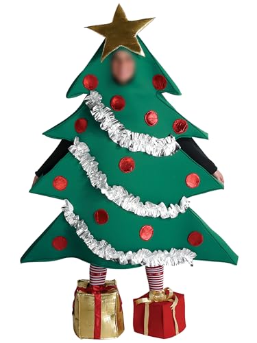Felcia Weihnachtsbaum-Kostüm für Erwachsene, Unisex, lustige Weihnachtsbaum-Form, Outfits mit Geschenk-geformten Schuhen für Bühnenauftritte (A-Grün, Einheitsgröße) von Felcia