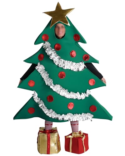 Felcia Weihnachtsbaum-Kostüm für Erwachsene und Kinder, in Geschenkbox, für Cosplay, Overall, Bühnenaufführung, Neuheit, Rollenspiel, Party-Outfits (Grün, A, Einheitsgröße) von Felcia