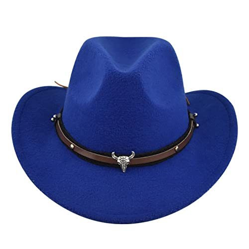Felcia Westernhut für Erwachsene, Cowboyhut, Retro, Vintage, Jazzhut, breite Krempe, Karneval, Party-Zubehör (Königsblau, Einheitsgröße) von Felcia