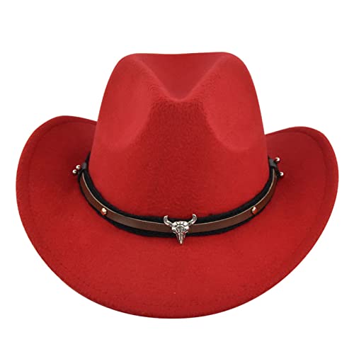 Felcia Westernhut für Erwachsene, Cowboyhut, Retro, Vintage, Jazzhut, breite Krempe, Karneval, Party-Zubehör (Red Bull, Einheitsgröße) von Felcia