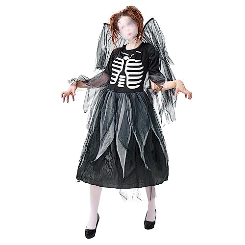 Halloween-Kostüme für Damen, gefallener Engel, Teufel, Vampirbraut, Hexe, Kostüm, Bühne, Abendkleid, Erwachsene, Cosplay, Zubehör (B-Schwarz, XL) von Felcia