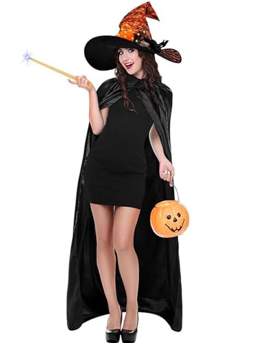 Hexenkostüm-Set für Damen, volle Länge, Kapuzenmantel, Halloween-Umhang, beleuchtete Spitze, Blumenhut, Gothic, Cosplay-Set (A-Orange, Einheitsgröße), 2-teilig von Felcia