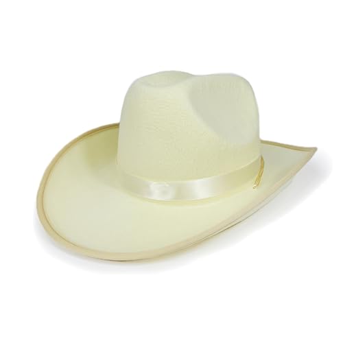 Uni Cowboyhut für Kinder, breite Krempe, Western-Cowboyhut mit verstellbarem Riemen, Festival, Kostümzubehör (Beige, Einheitsgröße) von Felcia