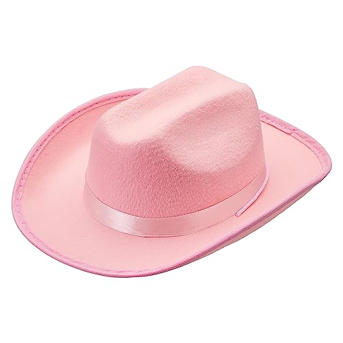 Uni Cowboyhut für Kinder, breite Krempe, Western-Cowboyhut mit verstellbarem Riemen, Festival, Kostümzubehör (Rosa, Einheitsgröße) von Felcia