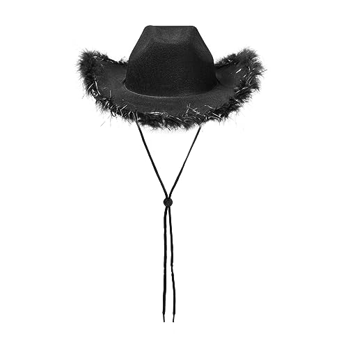 Uni Cowboyhut für Kinder, breite Krempe, Western-Cowboyhut mit verstellbarem Riemen, Festival, Kostümzubehör (Schwarz, Einheitsgröße) von Felcia