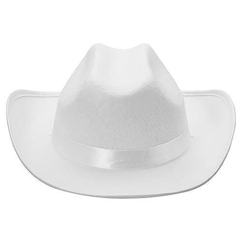 Uni Cowboyhut für Kinder, breite Krempe, Western-Cowboyhut mit verstellbarem Riemen, Festival, Kostümzubehör (Weiß, Einheitsgröße) von Felcia