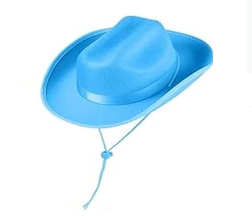 Uni Cowboyhut für Kinder, breite Krempe, Western-Cowboyhut mit verstellbarem Riemen, Festival, Kostümzubehör (blau, Einheitsgröße) von Felcia