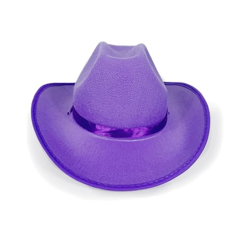 Uni Cowboyhut für Kinder, breite Krempe, Western-Cowboyhut mit verstellbarem Riemen, Festival, Kostümzubehör (lila, Einheitsgröße) von Felcia